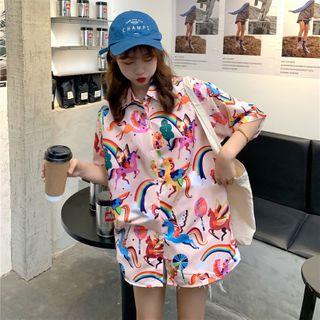 Short-sleeve Unicorn Print Shirt