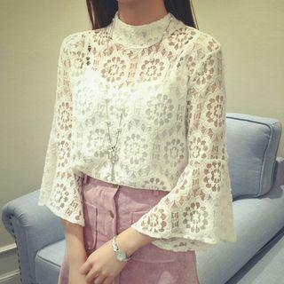 Lace Mock Neck Bell-sleeve Top