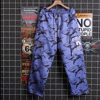Shark Patterned Cargo Harem Sweatpants