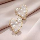 Faux Pearl Heart Earring 1 Pairs - 925 Silver Needle - White - One Size