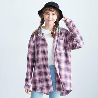 Long-sleeve Plaid Hooded Top