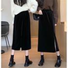 Velvet Slit-hem Midi A-line Skirt