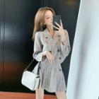 Set: Single-breasted Check Blazer + Mini A-line Skirt