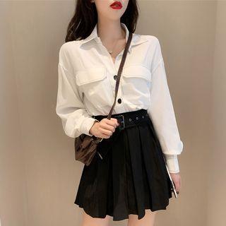 Contrast Stitching Shirt / Pleated Skirt