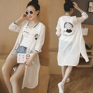 Printed 3/4 Sleeve Long Chiffon Light Jacket