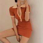 V-neck Two-tone Knit Dress