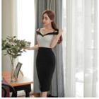 Contrast Trim Off Shoulder Short Sleeve Midi Dress