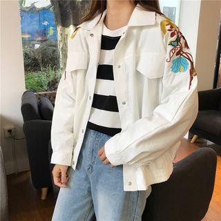 Floral Embroidered Snap-button Jacket