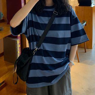 Striped Short-sleeve T-shirt / Straight Fit Pants