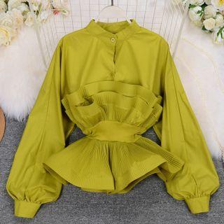 Puff-sleeve Ruffle Waist Shirt