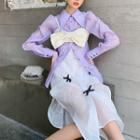 Plain Mesh Blouse / Bow Cropped Camisole Top