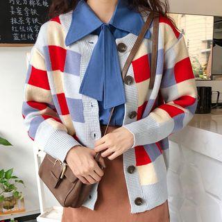 Detachable Tie Accent Shirt/ Plaid Button-up Cardigan
