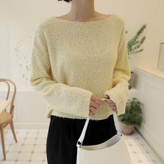 Boatneck Boucl  Knit Crop Top
