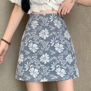 High-waist Flower Print Mini A-line Skirt