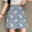 High-waist Flower Print Mini A-line Skirt