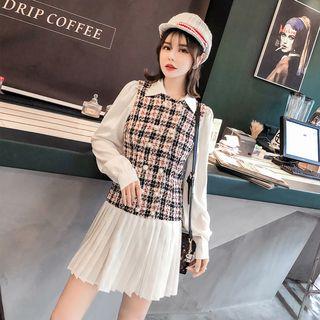 Mock Two Piece Trim Tweed Shirtdress