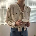 Dotted Long-sleeve Blouse As Shown In Figure - One Size