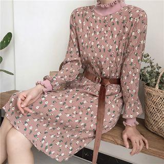 Floral Print Long-sleeve Mock-neck Dress