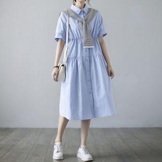 Set: Short-sleeve Shirt Dress + Scarf