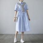 Set: Short-sleeve Shirt Dress + Scarf