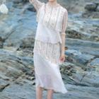 Patterned Short-sleeve Layered Midi A-line Dress