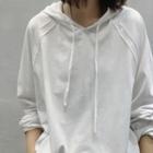 Long-sleeve Plain Drawstring Hooded Sweatshirt