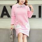 Swan Embroidered Collared Long Sleeve Dress