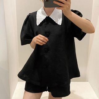 Short-sleeve Blouse / Wide-leg Shorts