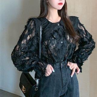 Bell-sleeve Peter Pan Collar Lace Top