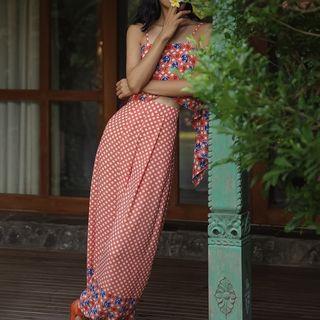 Set: Floral Print Camisole Top + Harem Pants