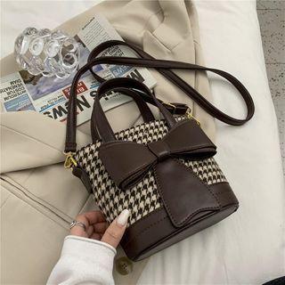 Faux Leather Houndstooth Bucket Bag