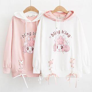 Cartoon Print Lace-up Hoodie