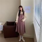 Bell-sleeve Plain Blouse / Floral Pinafore Dress
