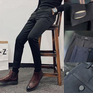 High-waist Plain Fleece-lining Pants