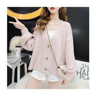 Buttoned Puff-sleeve Cardigan