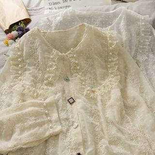 Pearl-trim Loose-fit Chiffon Shirt