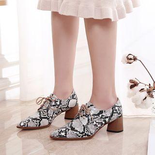 Chunky Heel Snake Print Lace-up Shoes