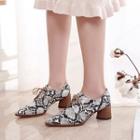 Chunky Heel Snake Print Lace-up Shoes