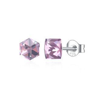925 Sterling Silver Simple Geometric Square Pink Austrian Element Crystal Stud Earrings Silver - One Size
