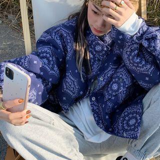 Mock-neck Printed Padded Jacket As Shown In Figure - One Size