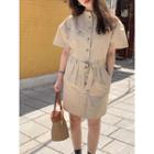 Mandarin-collar Pocket-detail Shirtdress With Belt