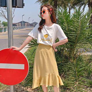 Set : Fruit Print T Shirt + Mermaid Skirt