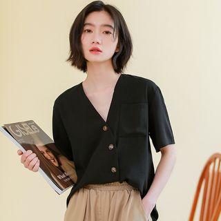 Short-sleeve Chiffon Shirt Black - One Size