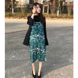 Printed Spaghetti-strap Midi Dress