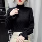 Bell-sleeve High-neck Lace Knit Top
