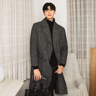 Double-breasted Glen-plaid Long Wool Blend Coat