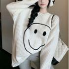 Smiley Face Print Sweater White - One Size