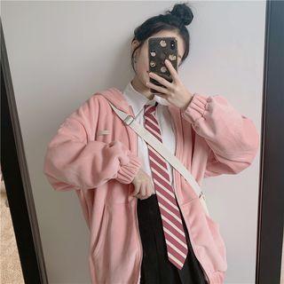 Long-sleeve Plain Shirt + Striped Tie / Long-sleeve Plain Hooded Jacket