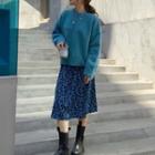 Plain Long Sleeve Sweater / Floral Print Skirt