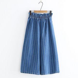 Ruffle Striped Wide-leg Jeans
